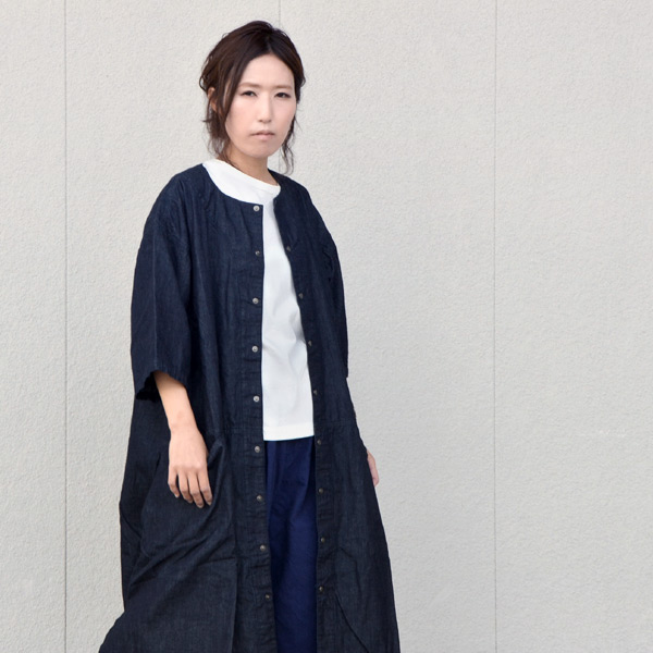 お洒落無限大 バスケット Bs117 Mg デニムノーカラーシャツワンピ レディース トップス デニムシャツワンピ 羽織り シンプル 国産 日本製 Basket 027 公式 Farmerscentre Com Ng