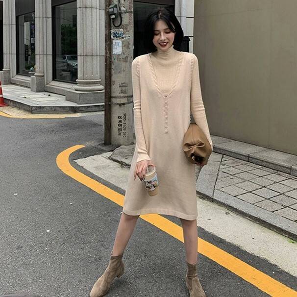 超大特価 秋新作 ワンピース レディース ベスト 2点セット 膝丈 ワンピース ひざした ワンピース 膝下 ワンピース レディース ジャンパースカート 数量限定 Seer Com Mx