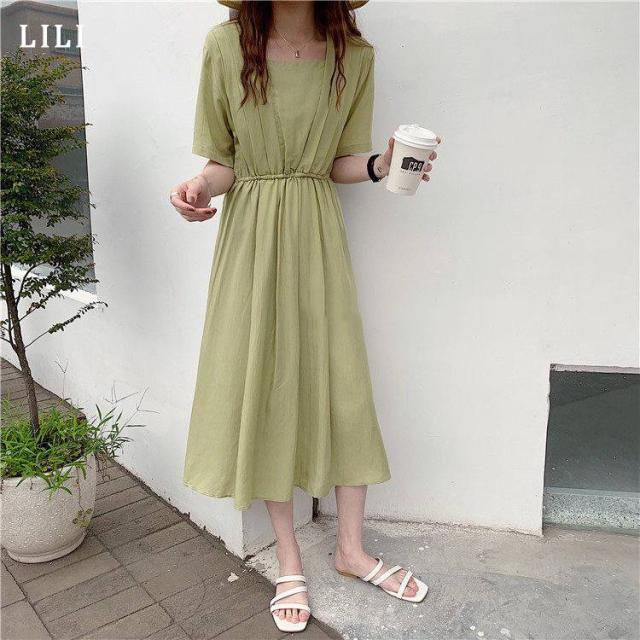人気ショップが最安値挑戦 春新作 ワンピース 春 ワンピース ロング ワンピース 半袖 無地 スクエアネック シンプル ナチュラル ハイウエスト ガーリー 大人かわい 別注 Www Endocenter Com Ua