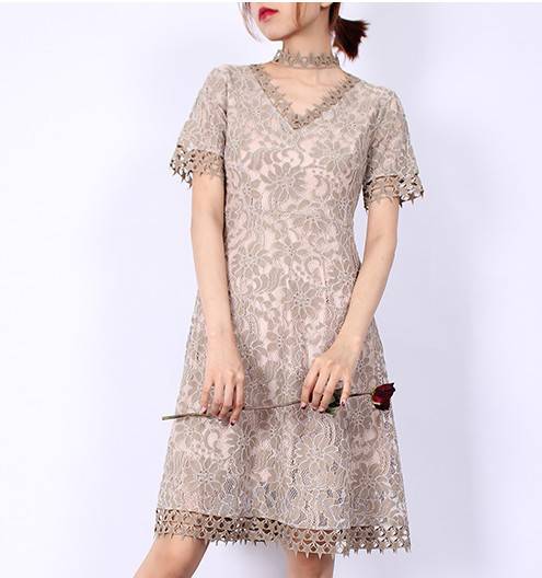 Finalsale対象商品30 Off 総レース ワンピース Vネック 花柄 星柄 チョーカー 半袖 ひざ丈 Aライン エレガント 上品 レディース ２０１８年新作 定番 人気 新しいコレクション Arnabmobility Com