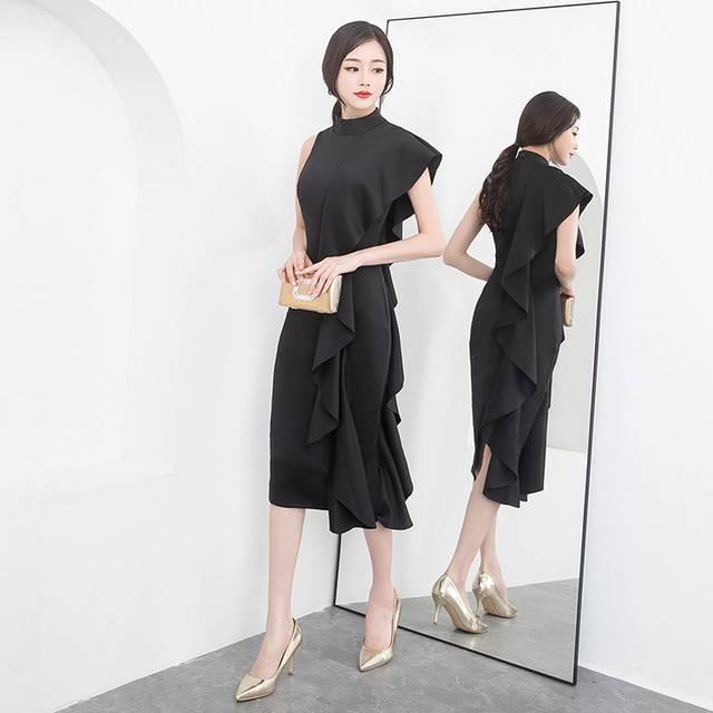 ロングドレス 黒 パーティードレス イブニングドレス 春夏 結婚式 二次会 披露宴 ブラック 大きいサイズ ひざ丈 ひざ下丈 ノースリーブ 新作saleセール30 Off Asianatusah Shop