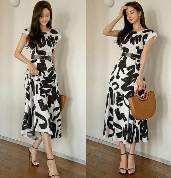 安い購入 英字プリント ミモレ丈 ワンピース ａライン 大人可愛い ｓ ｘｌ B 21年最新海外 Farmerscentre Com Ng