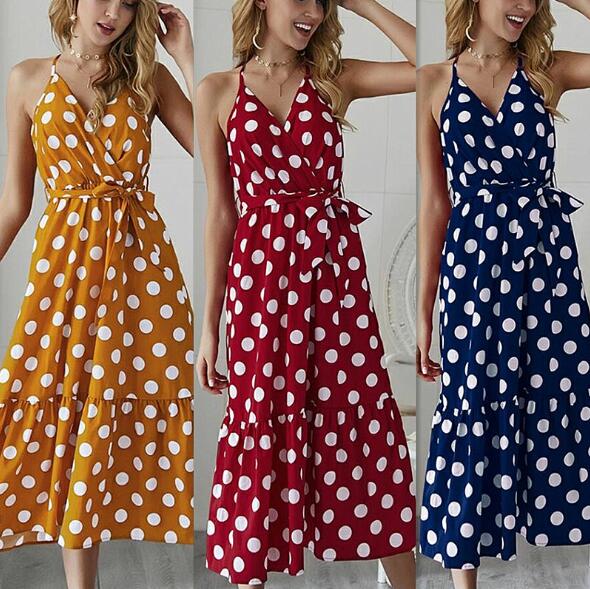 ブランドおしゃれ ドット柄ワンピース 水玉ワンピ ｖネック キャミソール 欧米風ワンピース ミモレ丈 全３色 ｓ ｘｌ B 即発送可能 Www Iacymperu Org