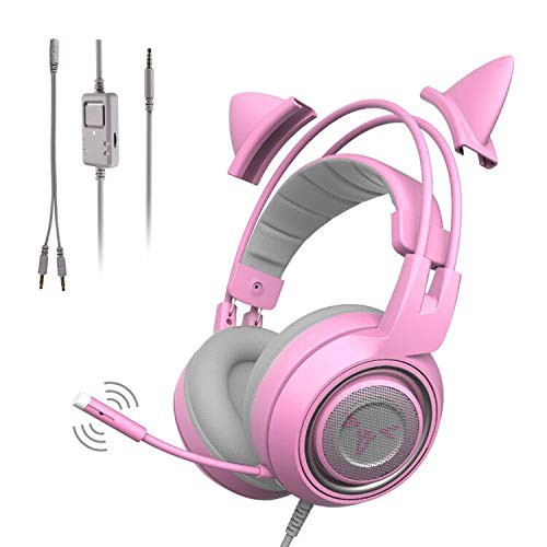 Somic G951s Pink ヘッドフォン ゲームヘッドホン 可愛い 高音質 猫耳ヘッ 中古品