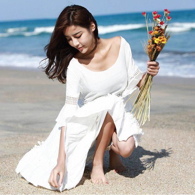 韓国 オルチャン ワンピース ひざ丈 七分袖 ベルスリーブ 白 無地 カットアウト 透け ボートネック 夏の通販はau Pay マーケット Happy Toon Wowma店 商品ロットナンバー