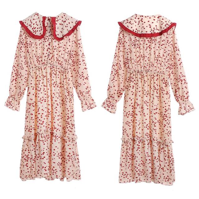 ワンピース レディース シフォンワンピース 花柄ワンピース 膝下 ミモレ丈 ワンピ ハート柄 花びら ウエストゴム プリーツの通販はau Pay マーケット Happy Toon Wowma店 商品ロットナンバー