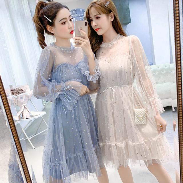 ワンピース レディース チュールワンピース ミニワンピース ショート丈 ワンピ スパンコール 星 スタンドカラー 透け感 色違いの通販はau Pay マーケット Happy Toon Wowma店 商品ロットナンバー