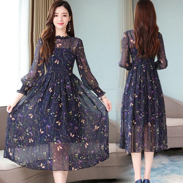 ワンピース レディース シフォンワンピース 蝶柄ワンピース 小さいサイズ 大きいサイズ ロング 透け感 花柄 長袖 シースルーの通販はau Wowma ワウマ Happy Toon Wowma店 商品ロットナンバー