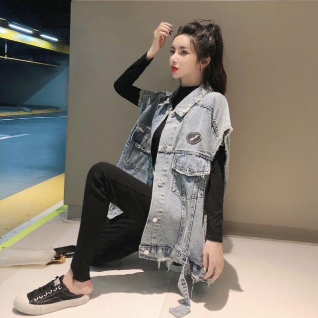 ジャケット レディース アウター デニムジャケット ノースリーブ レトロ ビッグシルエット カジュアル ダボダボ デニム 韓国服の通販はau Pay マーケット Happy Toon Wowma店 商品ロットナンバー