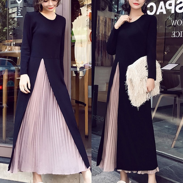 ワンピース レディース ニットワンピース レイヤード プリーツスカート 重ね着風 長袖 ロング丈 大人可愛いの通販はau Pay マーケット Happy Toon Wowma店 商品ロットナンバー