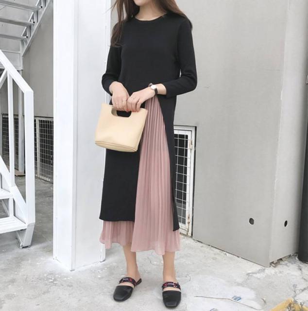 人気のファッショントレンド 上サイド スリット ニット ワンピース