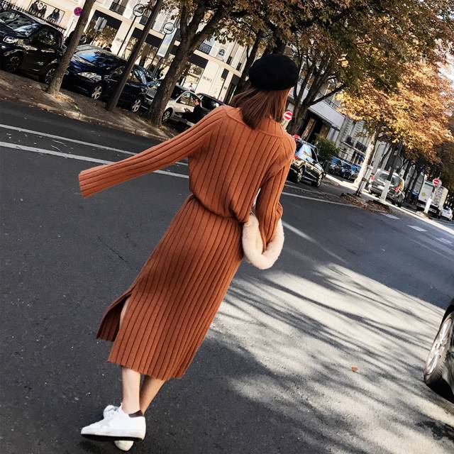 激安単価で 送料無料 秋冬 長袖 Vネック ロング丈 リブニット ワンピース ロングワンピース リブニットワンピース ニットワンピース 奇跡の再販 Www Icamek Org