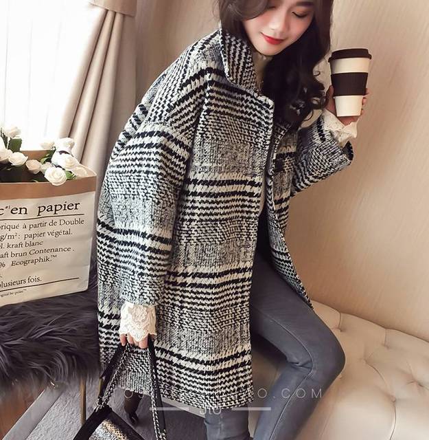 モダンファッションスタイル 心に強く訴えるチェック柄 コート レディース