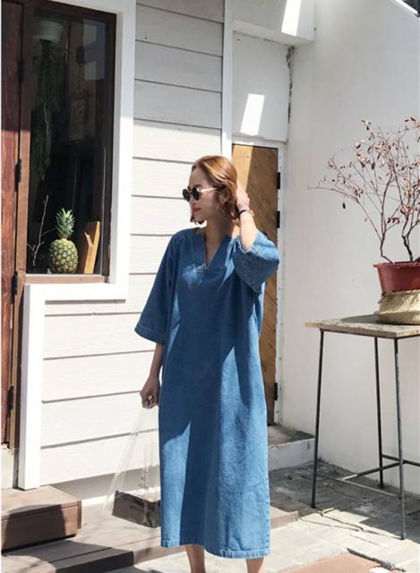 海外正規品 デニム ロングワンピース レディース ワンピース ロング丈 40代 ロング 7分袖 七分袖 デニムワンピース ミモレ丈 スカート キーネック フ 公式限定新作 送料無料 Boletimtecnico Ifsuldeminas Edu Br