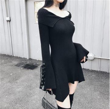 ニットワンピース レースアップ フレアスリーブ ワンピースドレス アシンメトリー ミニワンピース 長袖 フレアスリーブ セクシーの通販はau Wowma ワウマ Whamshop 商品ロットナンバー