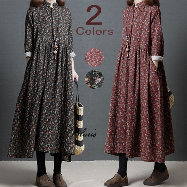 レディース ワンピース フレアワンピース 長袖 Aライン ロングワンピース 花柄 プリント 切替 マキシ丈 ゆったり 大きいサイズの通販はau Wowma ワウマ Polaris ポラリス 商品ロットナンバー
