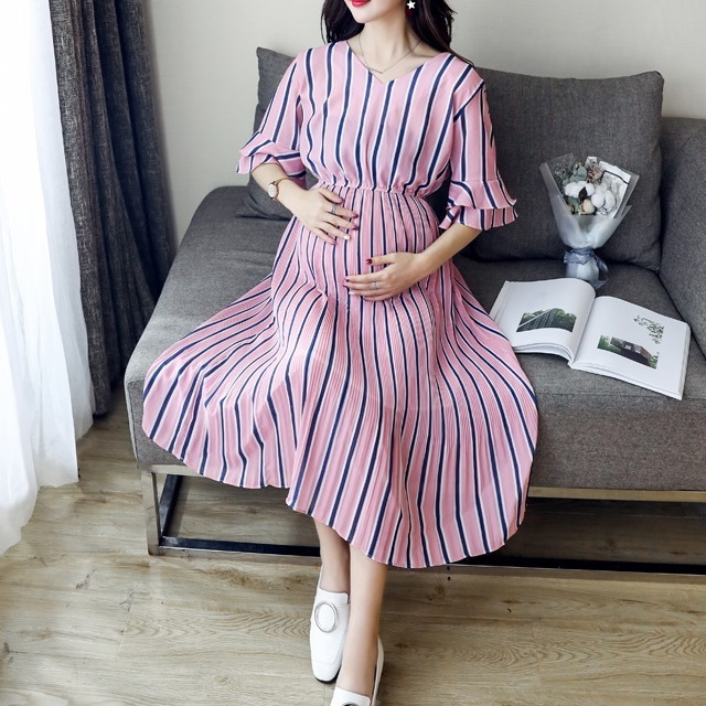 ストライプがかわいいマタニティー ワンピース シフォン V ネック 妊婦服の通販はau Pay マーケット Californiaexpress 商品ロットナンバー
