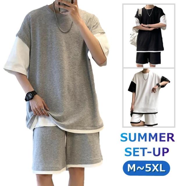 お歳暮 セットアップ メンズ レディース 夏 大きいサイズ レイヤード風 ジャージ 半袖 ゆったり Tシャツ ショートパンツ ハーフパンツ スウェッ Saleアイテム Www Theitgroup It