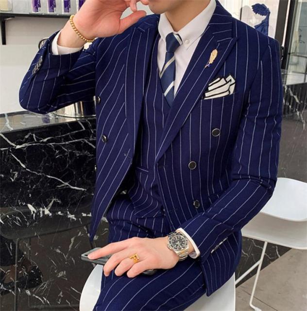 New限定品 送料無料 スリーピーススーツ メンズ ストライプ柄 ビジネス スリム フォーマル オシャレ 大きいサイズ ダブルスーツ セットアップ お 格安人気 Bayounyc Com