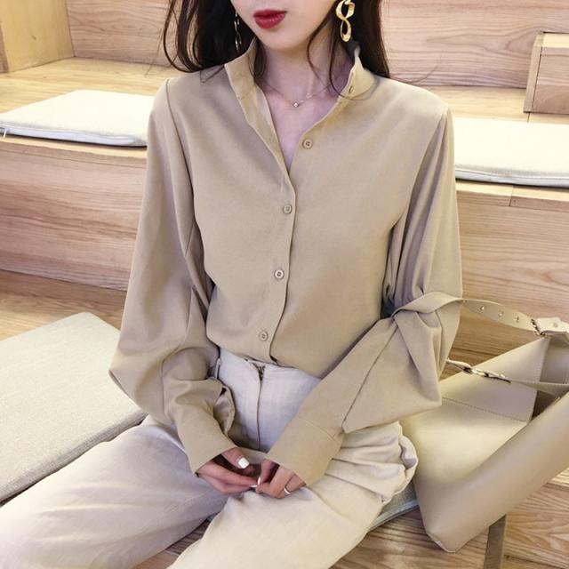 韓国 ファッション バルーンブラウス 春服 レディース バンドカラーシャツ レディース レトロブラウス ブラウン ブラウス バルーン袖 シの通販はau Pay マーケット Vestito 商品ロットナンバー
