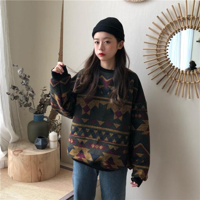 ニット レディース オルテガ柄 冬服 春服 韓国 ファッション レディース ゆったり オーバーサイズ ニット ブラウン系 ネイティブ柄 民族の通販はau Pay マーケット Vestito 商品ロットナンバー