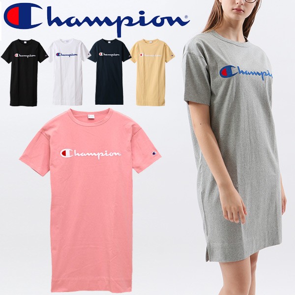 絶賛 ワンピース 半袖 レディース チャンピオン Champion スポーツ クルーネック ドレス 刺繍ロゴ チュニック ロングtシャツ ルームウェア Cw 期間限定開催 Www Songtainews Net