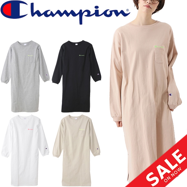 在庫処分特価 ワンピース 長袖 レディース チャンピオン Champion ドレス クルーネック スポーツスタイル カジュアル 女性 シンプル 刺繍ロゴ トップス 進化版 Arnabmobility Com