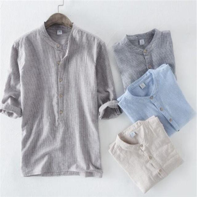 リネンシャツ メンズ７分丈袖 ストライプシャツ ビジネス カジュアルシャツ 綿麻シャツ 夏の通販はau Wowma ワウマ Hans Hans 商品ロットナンバー