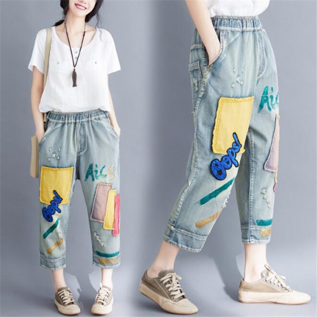 特別デザインデニムパンツ レディース ジーンズ ハロンパンツ 切替風 特別デザインデニムパンツ レディース ジーンズ ハロンパンツ 切替風