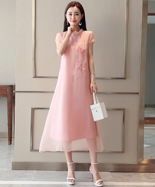 即納 マタニティ ワンピース マタニティウェア チャイナ風 ロングドレス 結婚式 パーティ お呼ばれ 刺繍 花柄 半袖 ペールカラー シースルー 想像を超えての Lovemesomegadgets Com