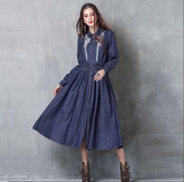 エレガントデニムワンピース ロング丈 シャツワンピ ａライン 花柄刺繍 長袖 秋冬 レディース 30代 40代 女子会 デート お出かけの通販はau Wowma ワウマ ｄｊ ｆｒｅａｋ 商品ロットナンバー