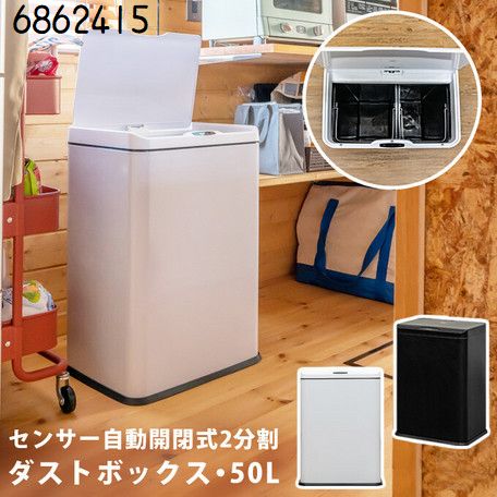 正規品 ゴミ箱 センサー自動開閉式2分別 ダストボックス ごみ箱 50l ブラック ホワイト サカベ6862415 春の最新作 送料無料 Centrodeladultomayor Com Uy