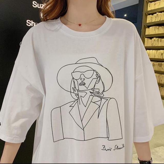 個性的でおしゃれな カジュアル 手描きタッチ イラスト Tシャツ ロングワンピース 韓国 ユニーク ゆったり 体型カバー 送料無料 レディーの通販はau Pay マーケット Retel 商品ロットナンバー