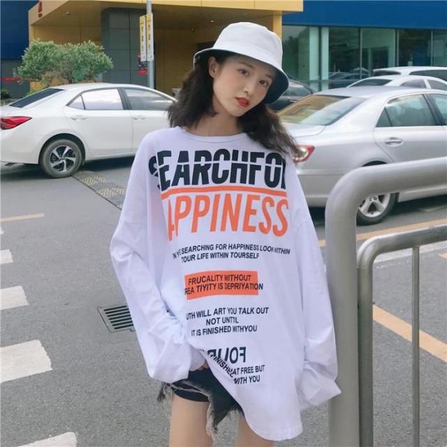 レディース秋冬 フロント プリント かっこいい Searchfor Happiness ロゴ 長袖 オーバーサイズ Tシャツ ロンt ストリート カジュアル の通販はau Wowma ワウマ Retel 商品ロットナンバー