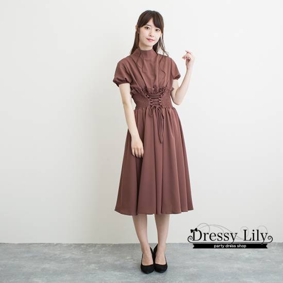 一部即納 コルセット風 ワンピースドレス ひざ下 袖あり オルチャン プチプラパーティードレス フォーマル 可愛い 結婚式 二次会 の通販はau Pay マーケット Leaflower 商品ロットナンバー