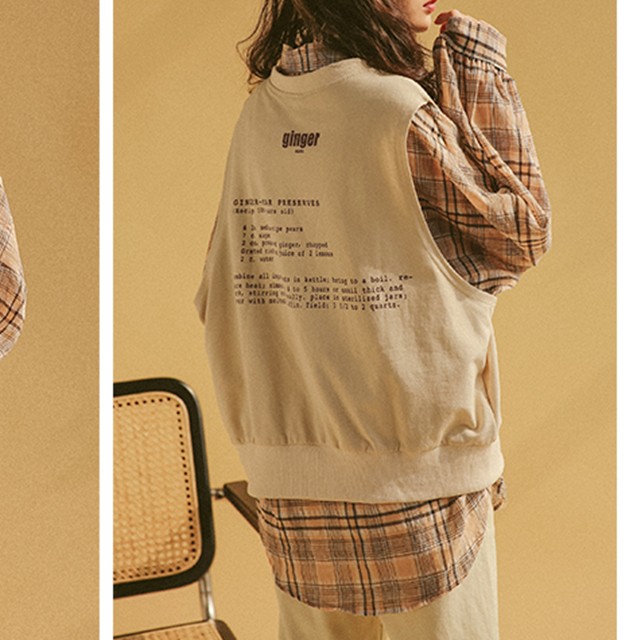 韓国 ファッション チェックシャツ ニットベスト レディース