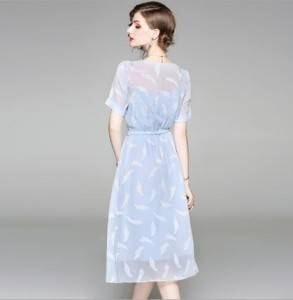 上質で快適 ドレス ワンピース ひざ下丈 半袖 ピンク ブルー 30代 上品 エレガント きれいめ 春夏 結婚式 お呼ばれ 91 海外輸入 Olsonesq Com