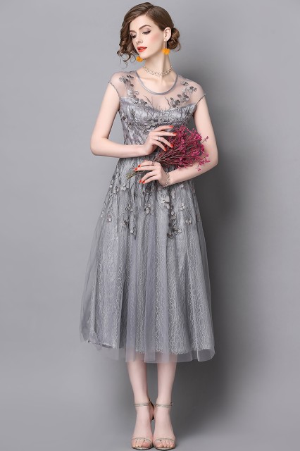 上品 ゴージャス 総レース ミモレ丈 お呼ばれ ドレス 結婚式 お呼ばれドレス パーティードレス 二次会 ワン 20代 30代 パーティードレス|au Wowma!(ワウマ)