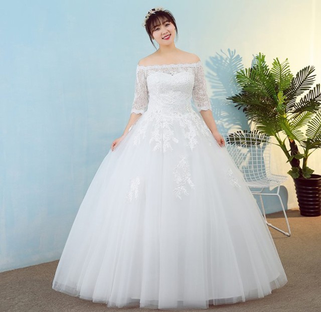人気 オフショルダー 結婚式 パーティードレス 袖あり 大きい