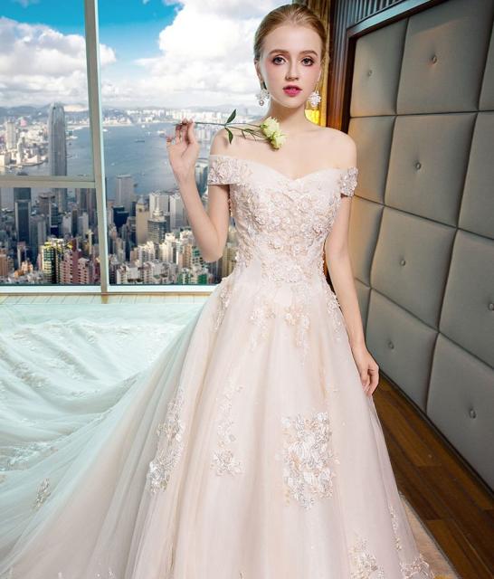 ウェディングドレス オフショルダー レース 色 252