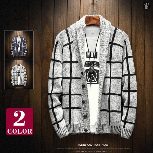 ジャケット カーディガン ニットカーディガン メンズ ロング ニットチェック柄 コーディガン 長袖 アウター ニットセーター タ