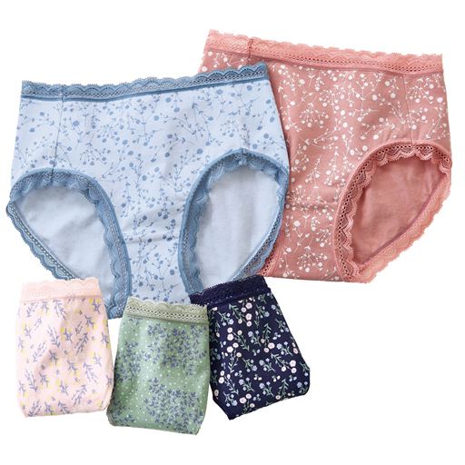 女性下着 レディース ショーツ ビキニショーツ 綿混ストレッチショーツ 色柄違い5枚組 はきこみ丈浅め M L Ll 1751