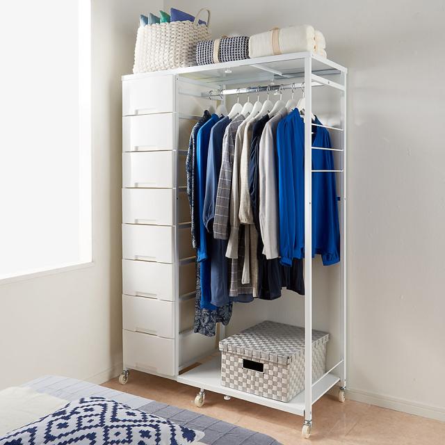 新規購入 家具 幅86 105cm 収納 衣類収納 ハンガーラック 大量収納タワーチェスト 1列 ハンガー 1列 ハンガー 幅86 105cm 家具 8段 高さ162cm スーツケース ランドセル 協和 4e Laimesdieta Lt