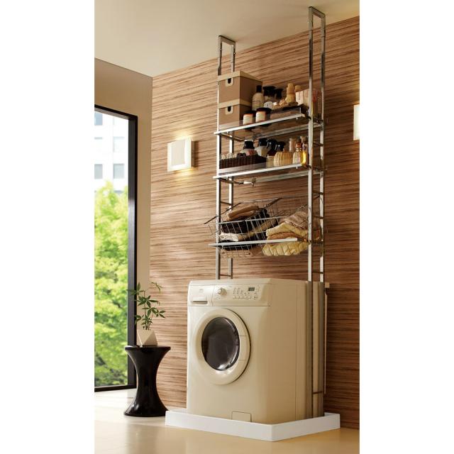 柔らかい インテリア雑貨 日用品 洗濯用品 アイロン 洗濯機ラック ランドリーラック スタイリッシュランドリーラック 棚2段 バスケット2個 お気にいる Olsonesq Com