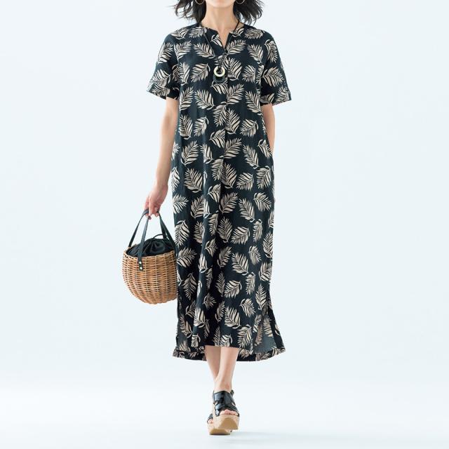 在庫一掃 ワンピース セール レディース リネン トロピカルリーフプリント ロングワンピース 夏 Pc0257 信頼 Farmerscentre Com Ng