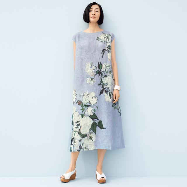 在庫一掃 ファッション ワンピース チュニック マキシワンピース プリンツ オン リネン社 ローズ リネンプリント ワンピース 速達メール便 Kishakatoliketiranedurres Com