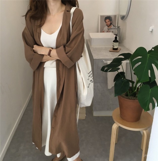 トップス レディース ロングシャツ シャツワンピ ロングワンピース 長袖 大人可愛い キャメル ネイビー 全2色 2019 春 新作