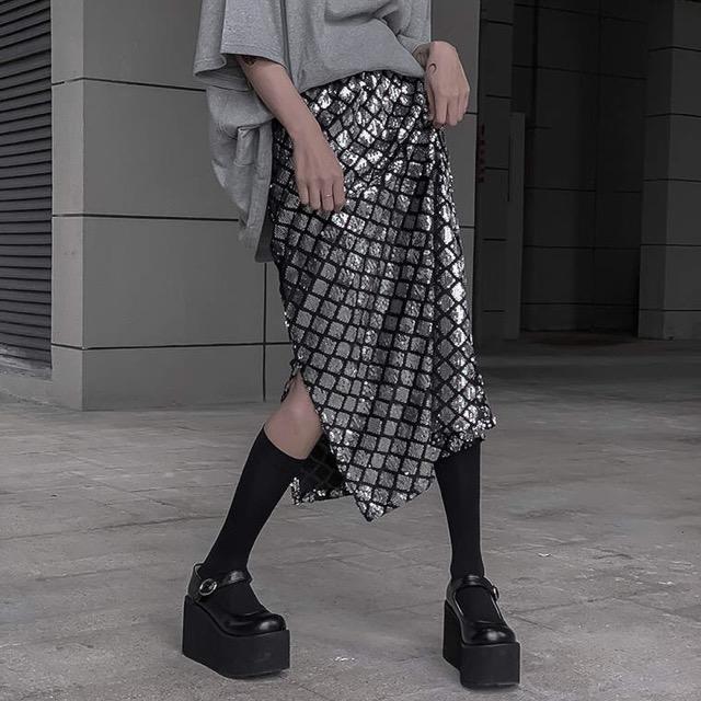 大幅値下 メール便ok 日本製 新作 夏 秋 ロングスカート ストレート スリット グリッター キラキラ スパンコール 派手 モード マニッシュ ハンサム ボトムス さらに値下げ Farmerscentre Com Ng