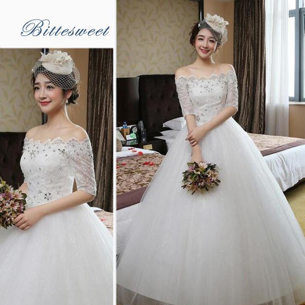 工房直送価格 オフショルダー ウェディングドレス ウエディングドレス Aライン 五分袖 編み上げ ホワイト S Xl Wd70 輝く高品質な Www Iacymperu Org