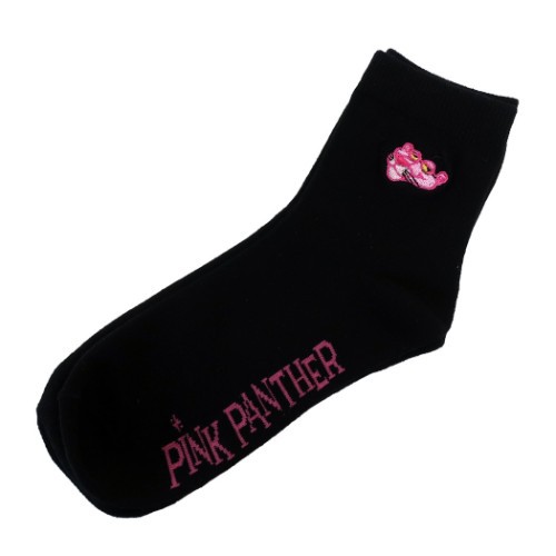 ピンクパンサー 女性用 靴下 レディース ワンポイント 刺繍 ソックス ブラック 23 25cm キャラクター グッズ メール便